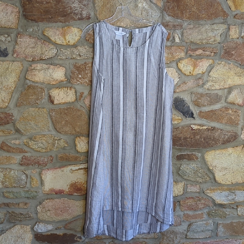 The Company Store 100% Linen Gray and White Dress